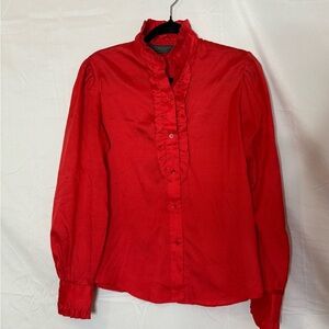 Vintage Cobble Lane Red Ruffle Button-Up Blouse – Size 12